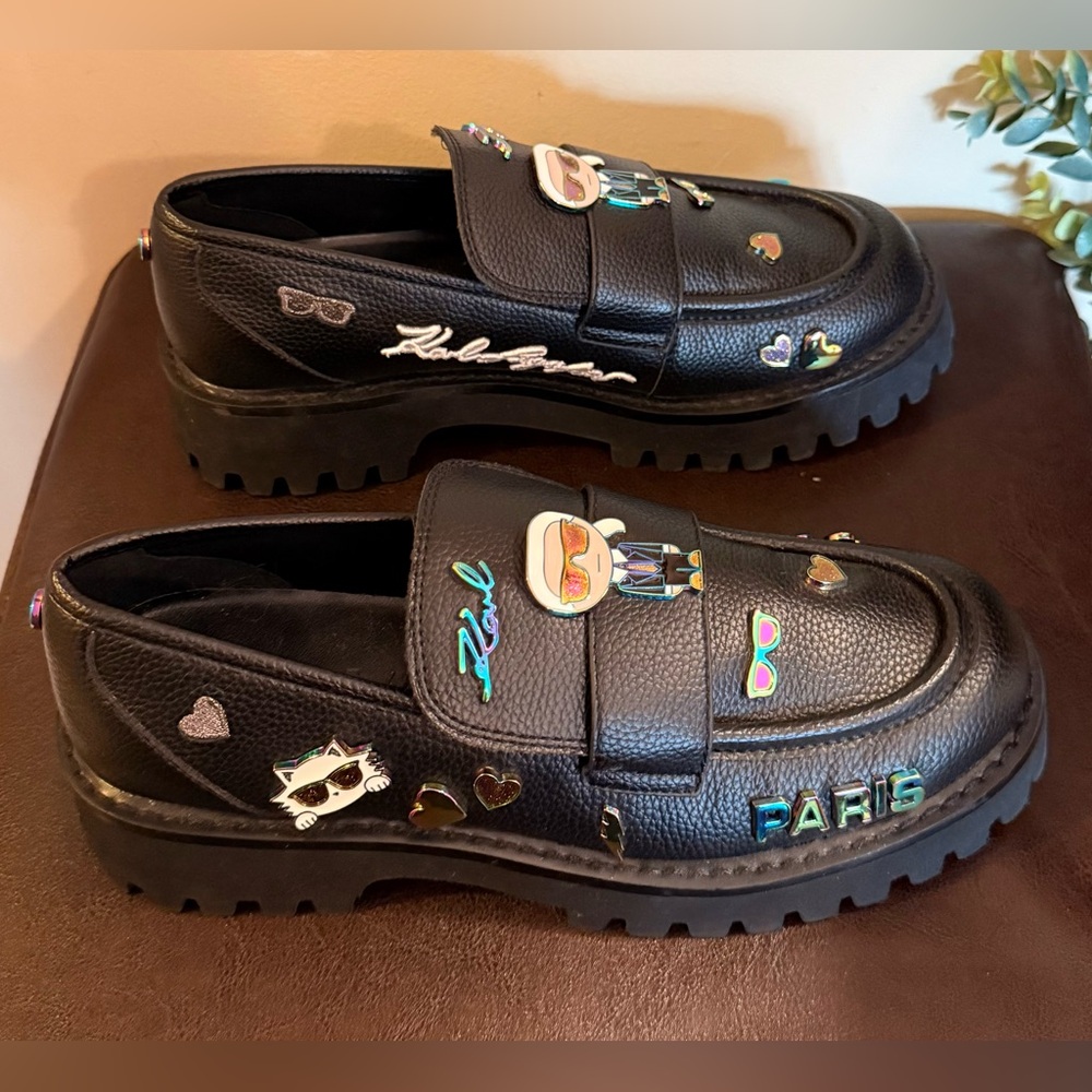 Karl Lagerfeld Paris Black Gaston Loafers Size 8 – Embellished Karl Graphic - Picture 3 of 9